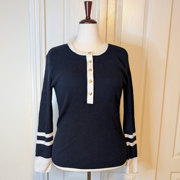 Faherty Mikki Henley Top | Navy & Cream | EUC | XL - Picture 5 of 11